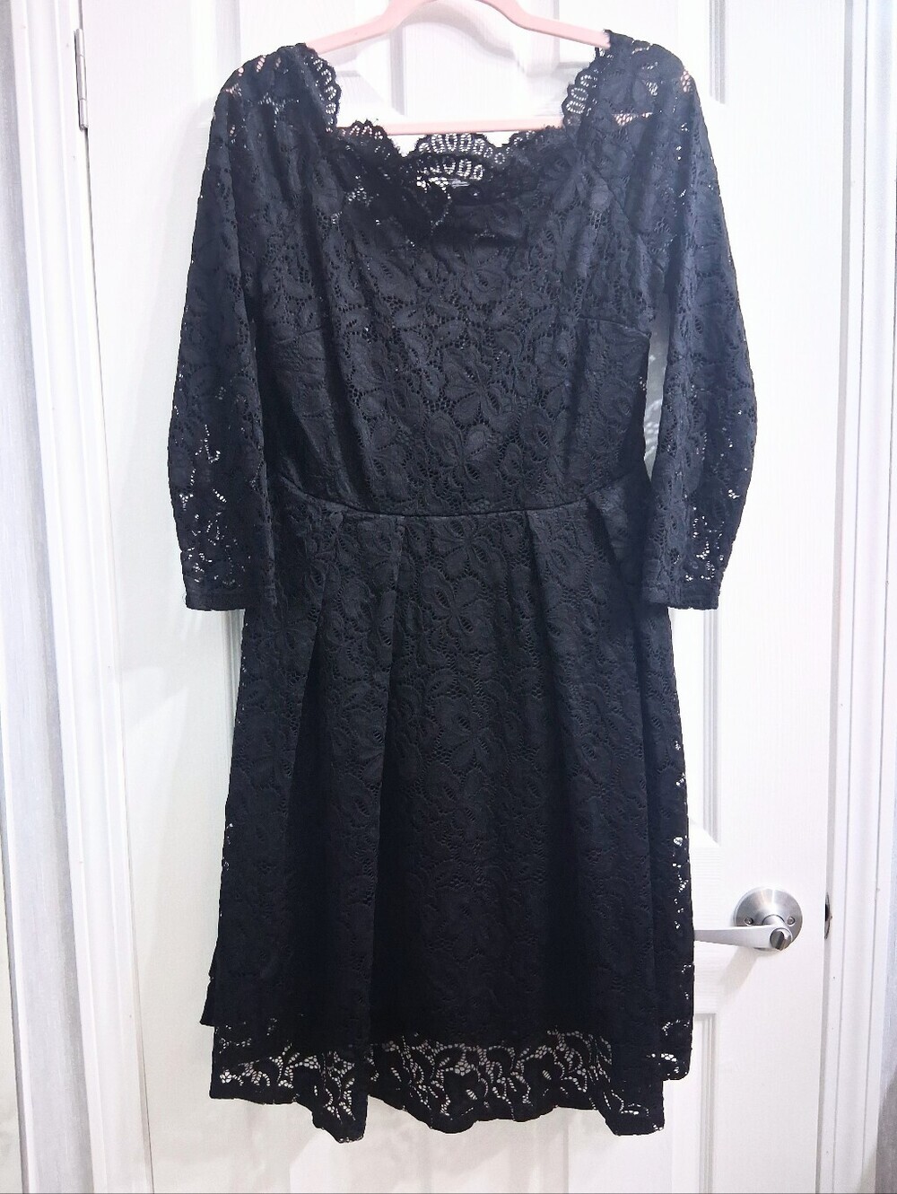 Missmay Romantic Black Lace Dress Midi Long Sleeve